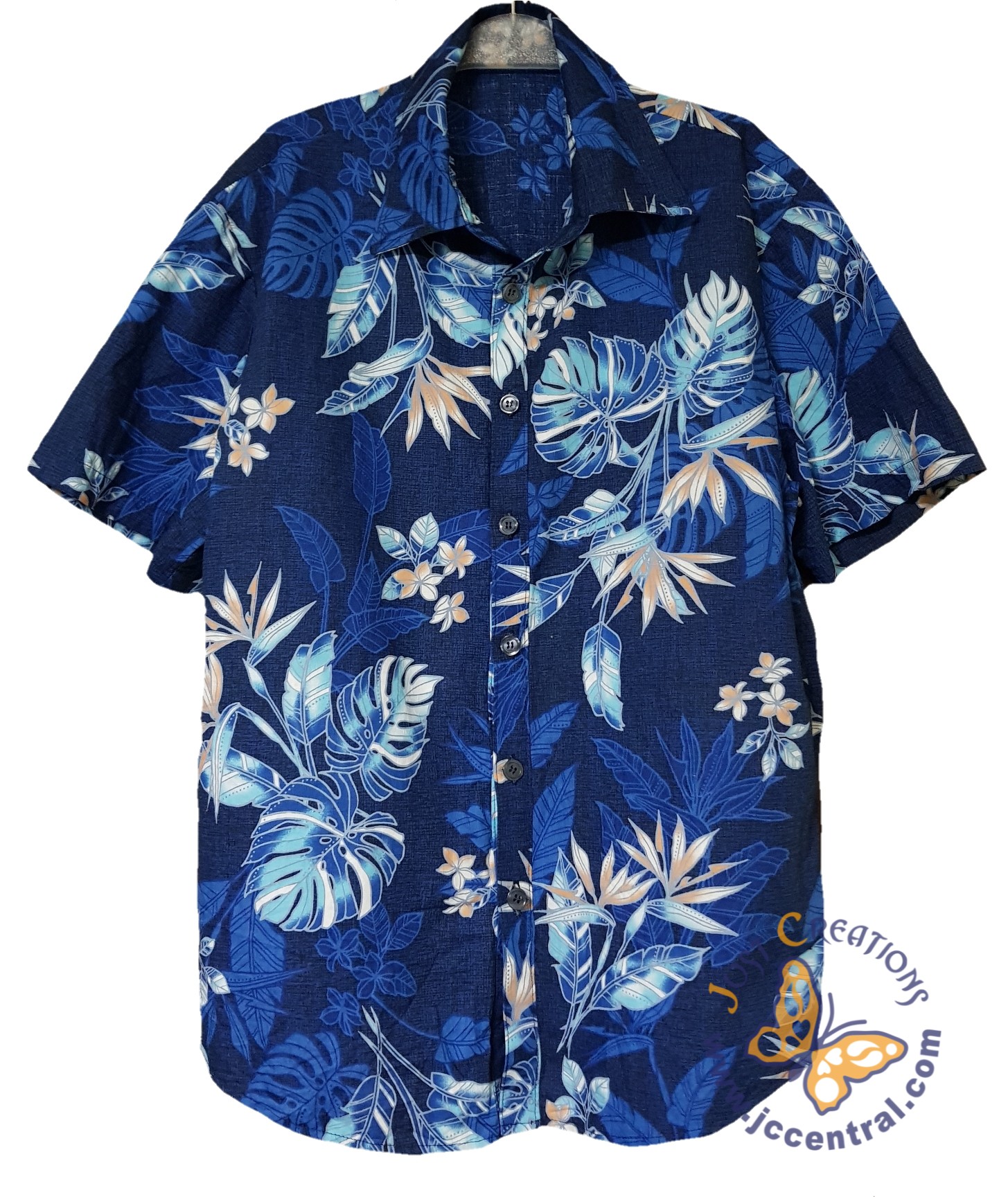 Hawaiian Shirt with standing collar – Blue Floral – JUST CREATIONS
